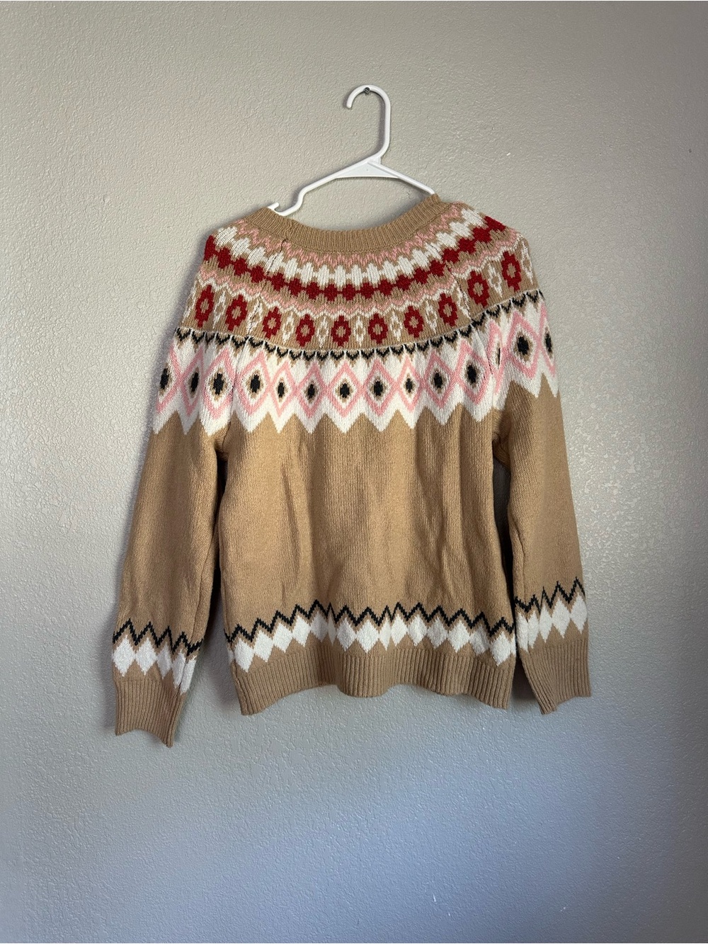 NWT Walmart Holiday Time Tan Multicolored Long Sleeve Sweater Top - Picture 4 of 4